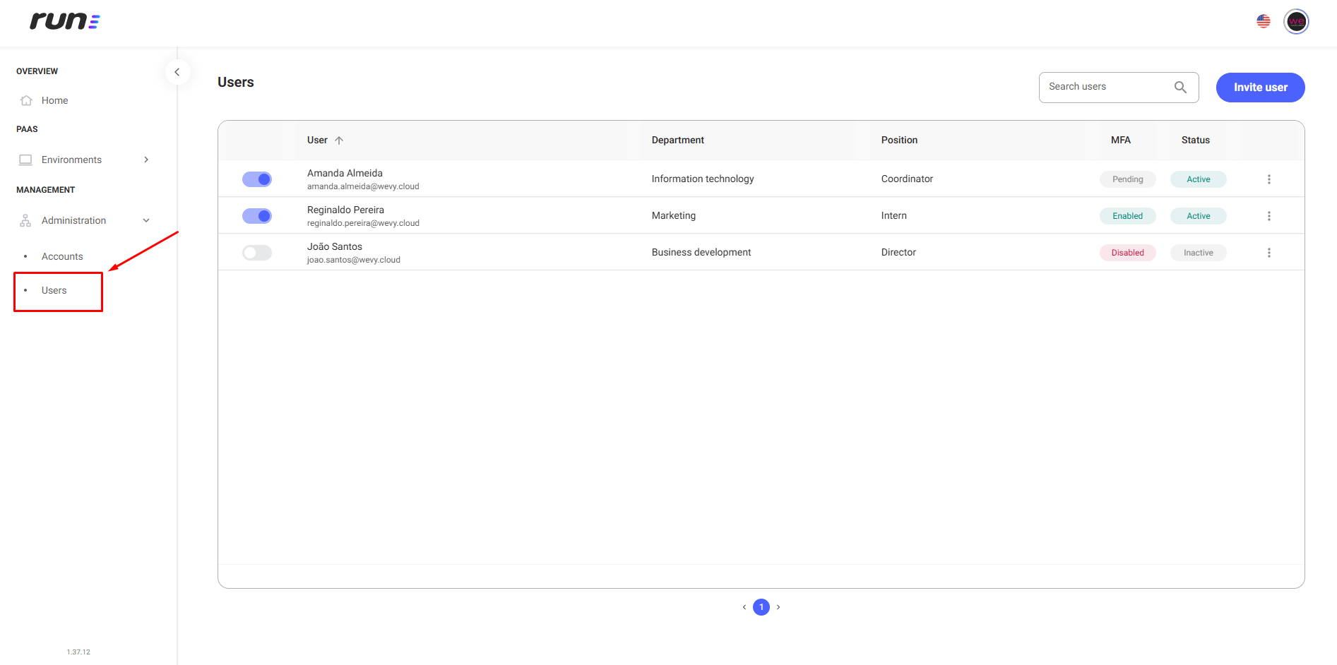 Users Screen