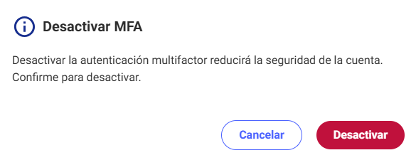 Confirmación desactivar MFA